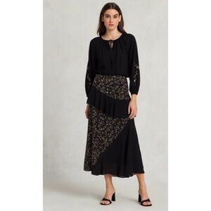 Lea & Viola Asymmetrical Tiered Ruffle Floral Print Midi Boho Skirt Size XS